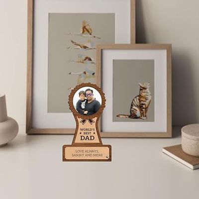 World Best Dad Wooden Photo Frame Customized With Photo & Name , Best Gift For Dad , Birthday Gift For Dad , Memorable Gift For Fathers Day From Daughter & Son